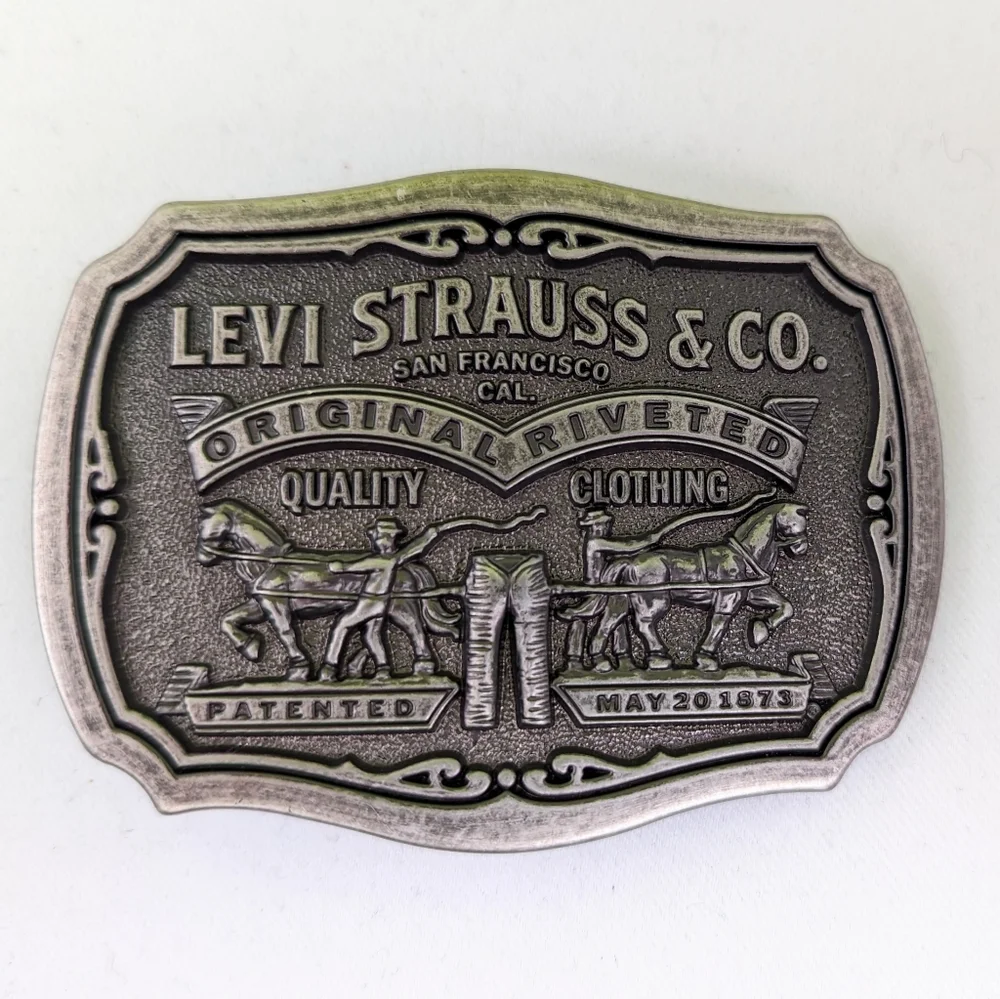 Levi's Pewter Belt Buckle Limited Edition Two Horse Vintage Unisex 3.5